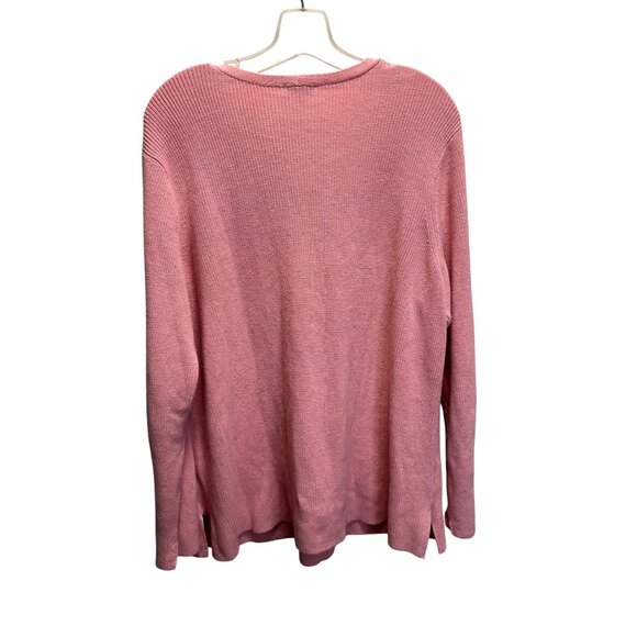J. Jill Womens Pink Ribbed V-Neck Sweater XL Cotton/Nylon/Viscose Blend - Picture 2 of 6